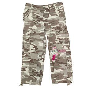 Decoded Y2k Camouflage Cropped Cargo Pants 5 Lace Trim Mid Rise Cotton